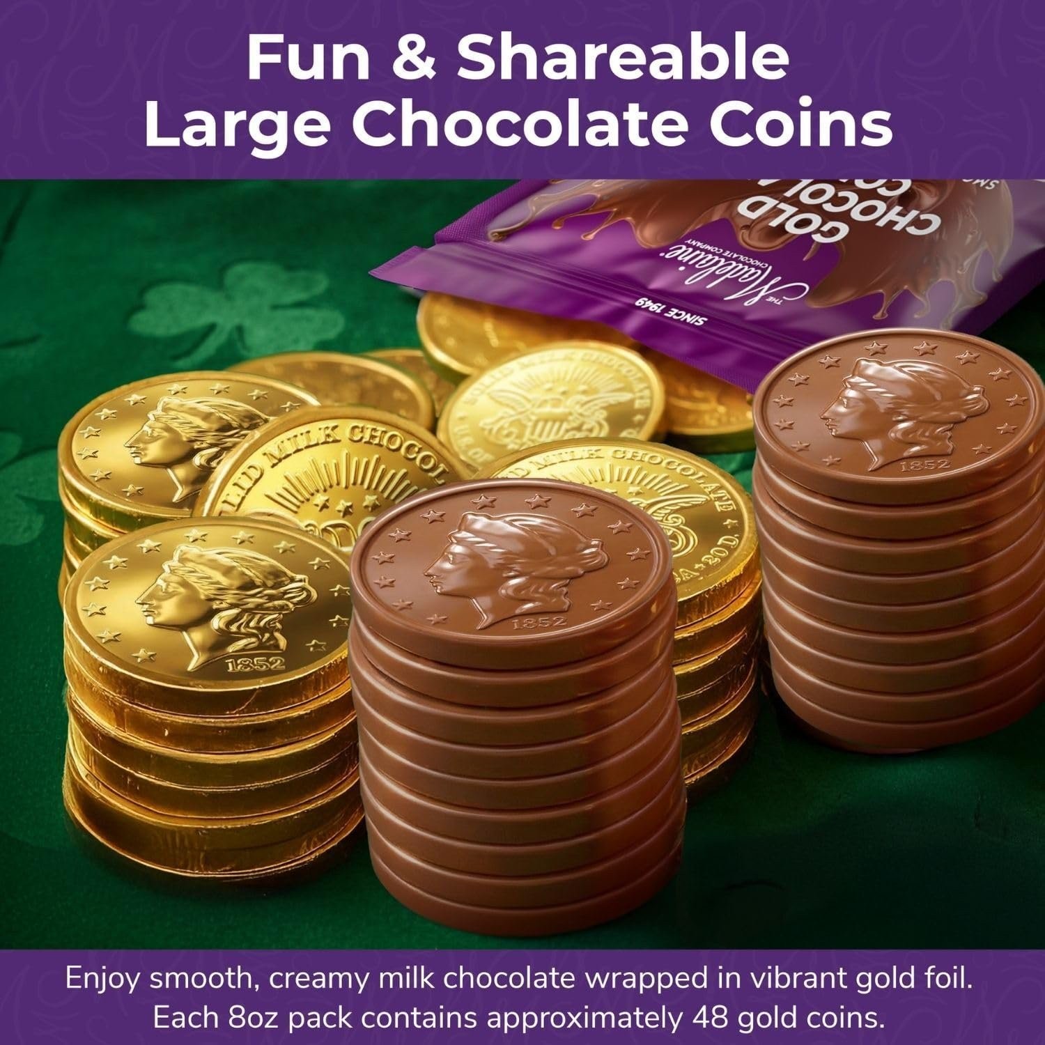 St. Patrick’s Day Gold Chocolate Coins – 32 Large Milk Chocolate Gold Coins -…