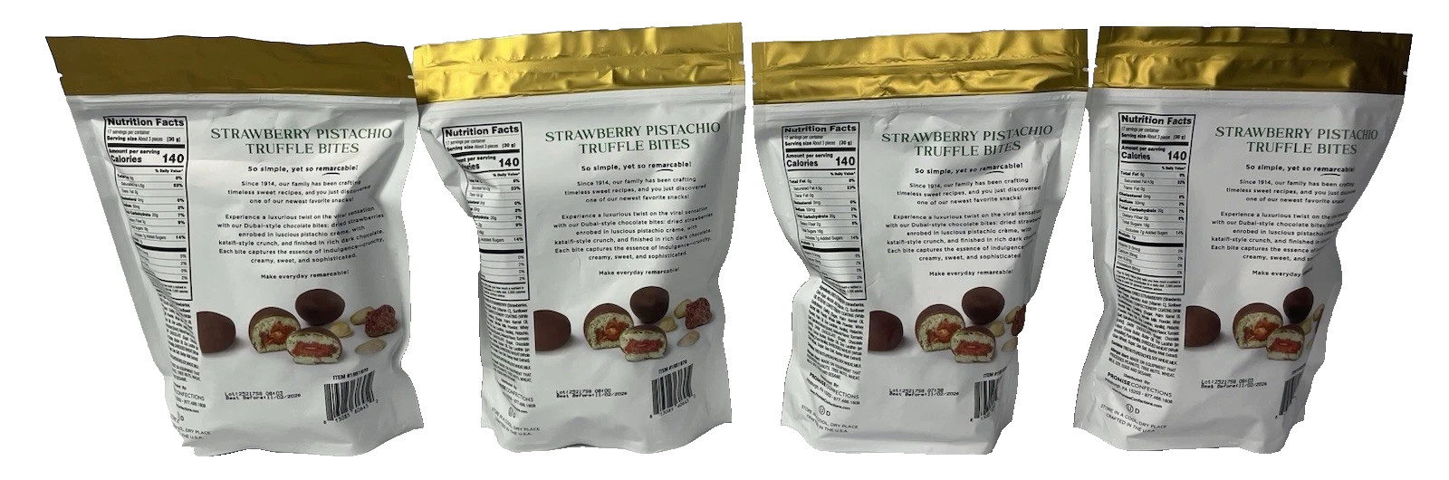 Dubai Style Chocolate Strawberry Pistachio Truffle Bites 4 Bags 72 total OZ New