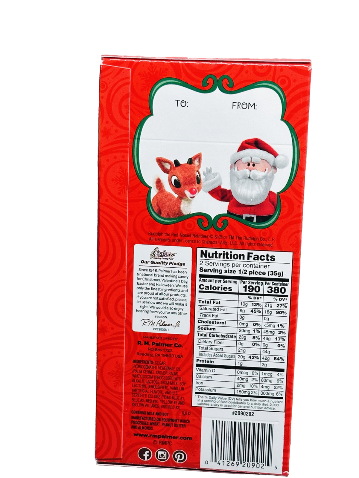 Palmers Rudolph The Red-Nosed Reindeer Milk Chocolate Flavored Candy 2.5oz/71gm