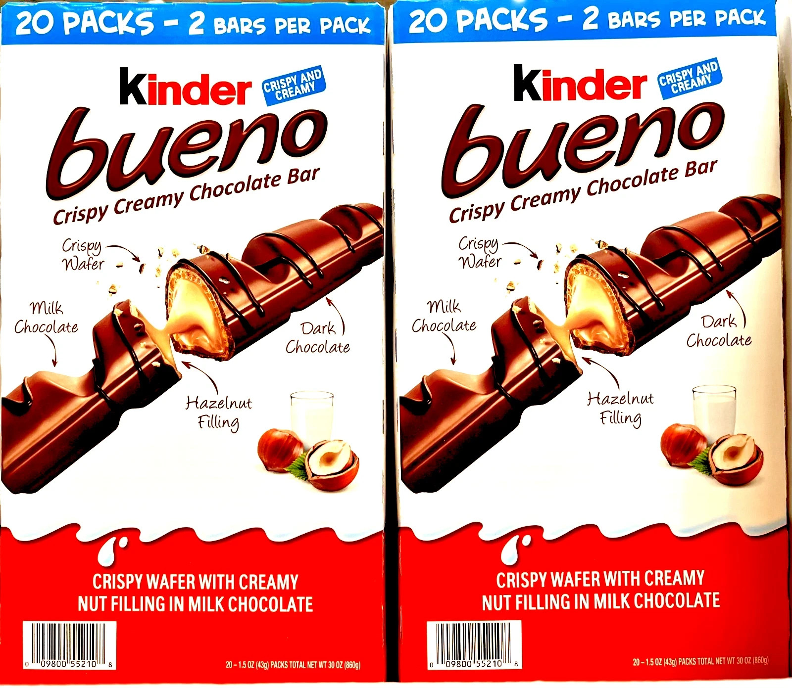 Kinder Bueno Chocolate Bars 2 Pack Bulk 40 Packs 80 Bars Crispy Creamy