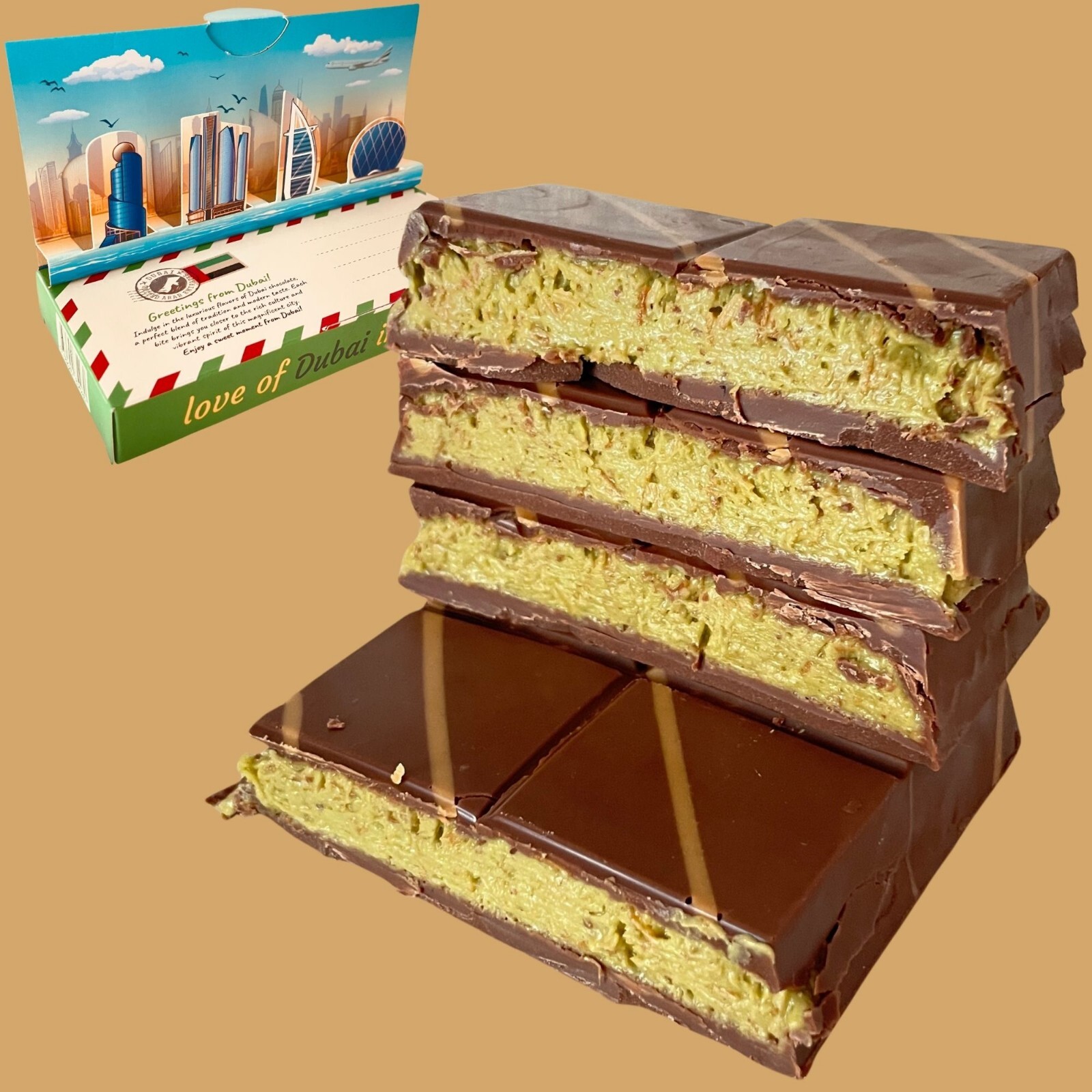 Handmade Dubai Chocolate Crunchy Kunafa Pistachio Bar, 6.7 oz Exclusive Luxury