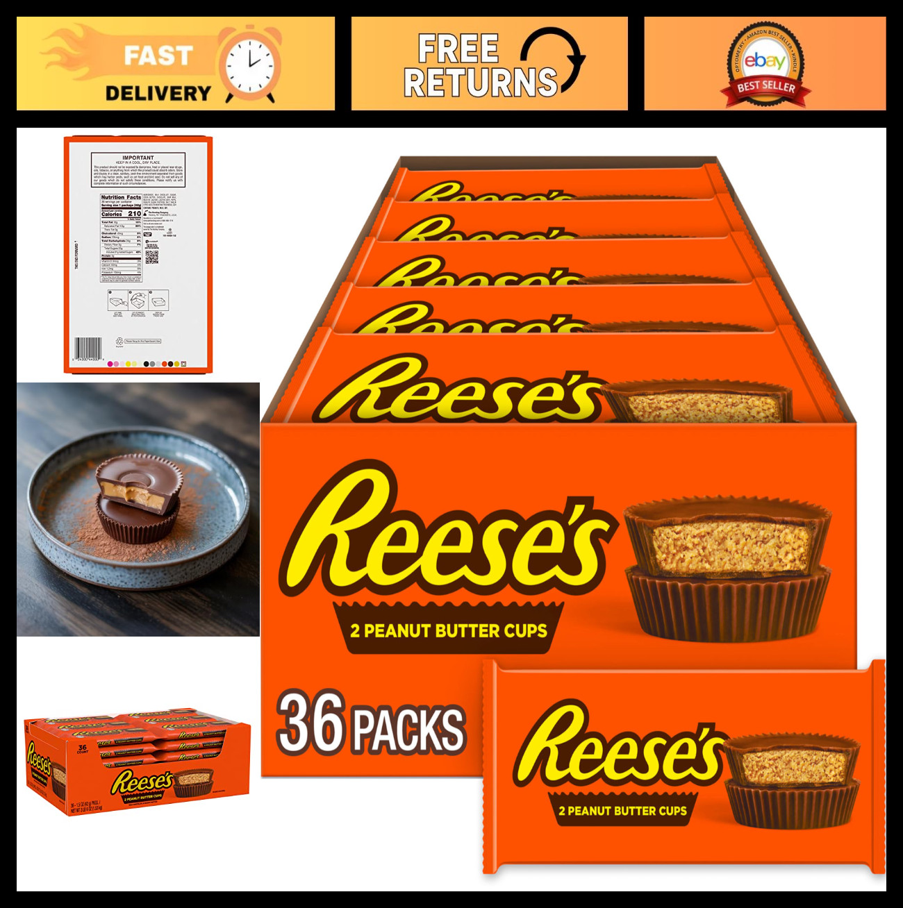 Milk Chocolate Peanut Butter Cups Candy – 1.5 oz Packs, 36 Count Bulk Treats