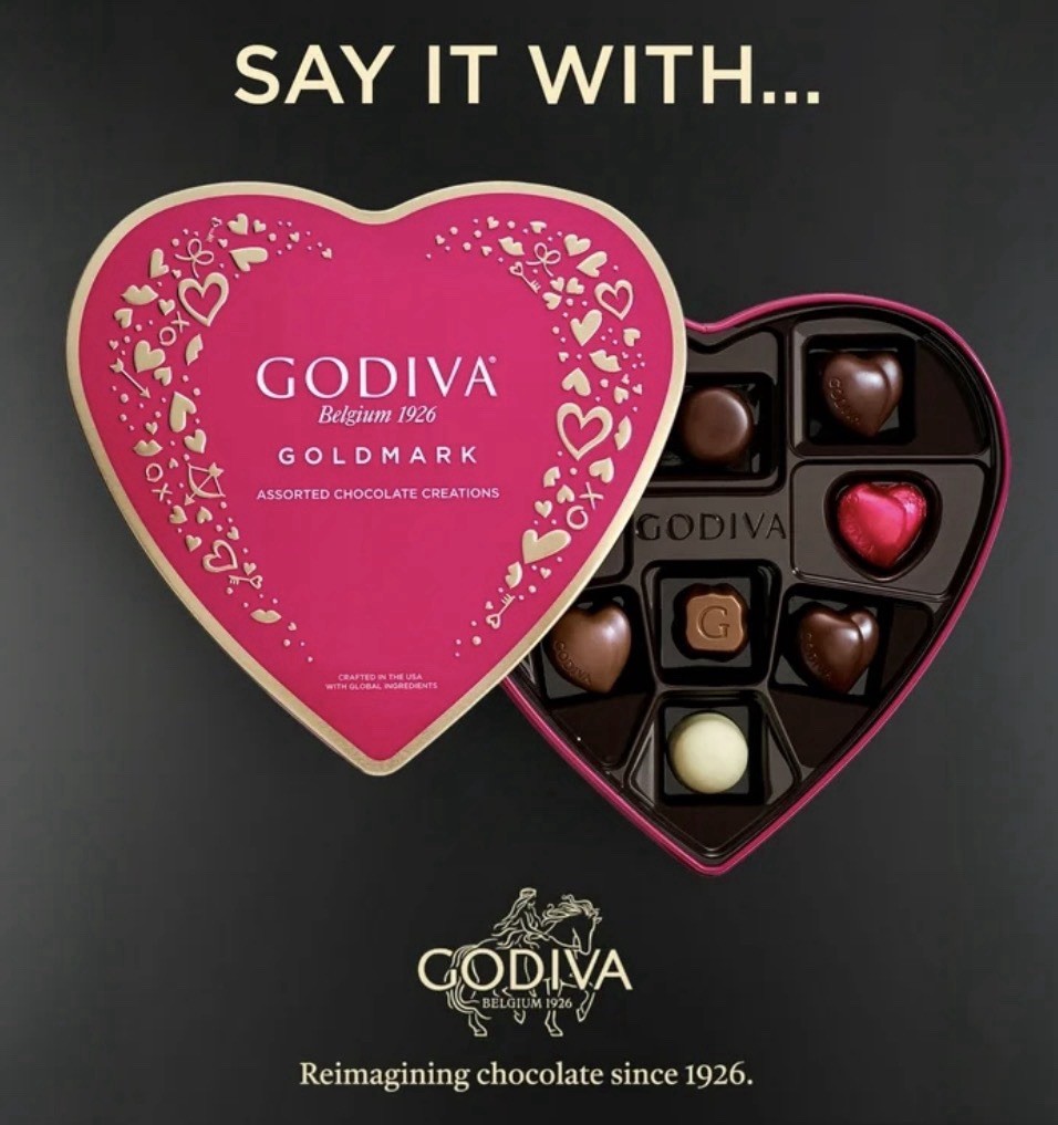Godiva Valentine’s Goldmark Chocolate Candy Assortment Heart Gift Box, 2.9oz