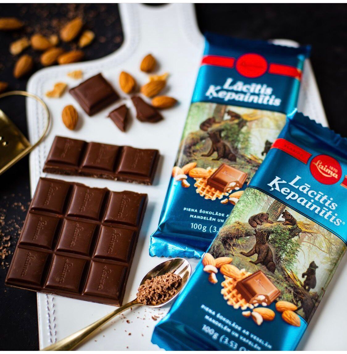 FREE Ship + 3 Laima TEDDYBEAR Milk Chocolate Whole Almonds Waffles 3x100g Latvia