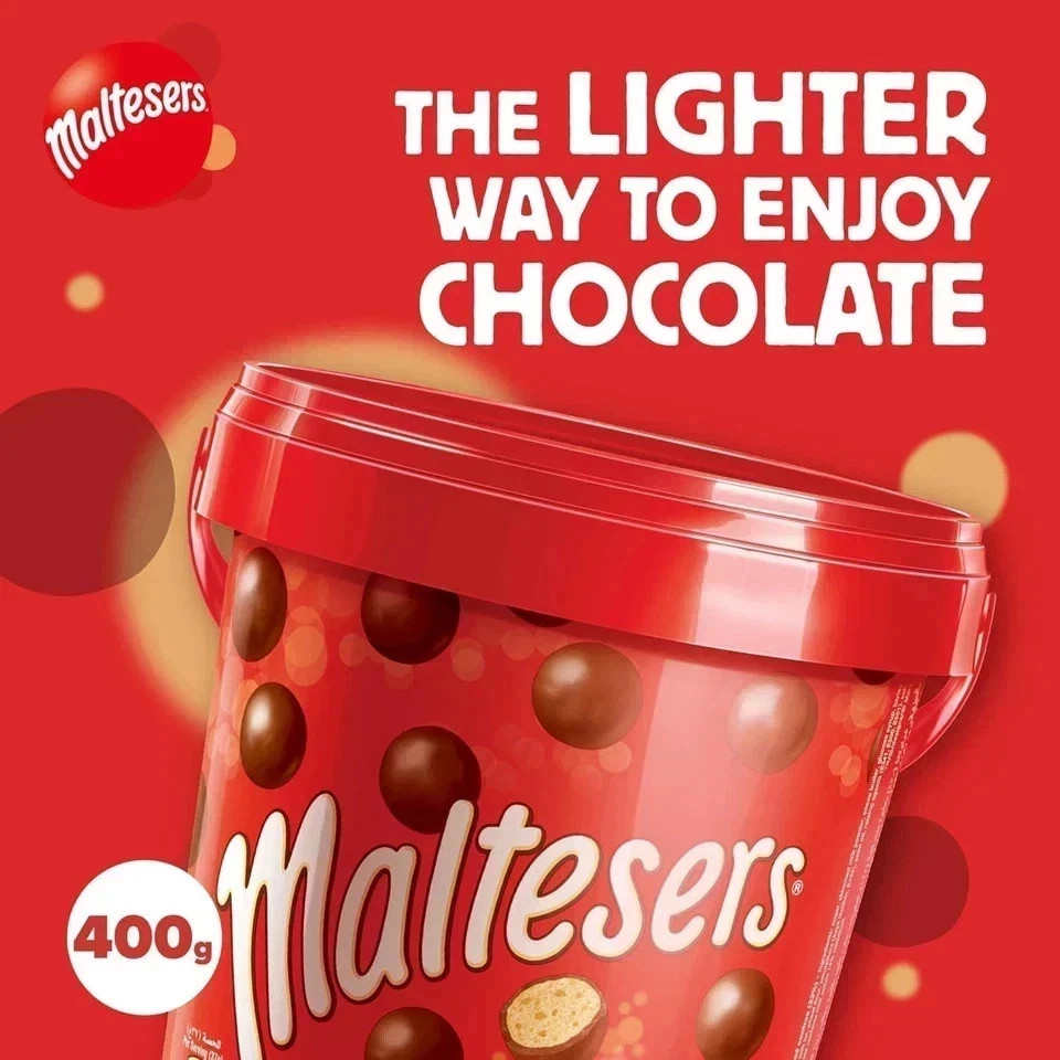 Maltesers Chocolate Bucket 400g, Irresistibly Delicious Malt Chocolate, Crispy
