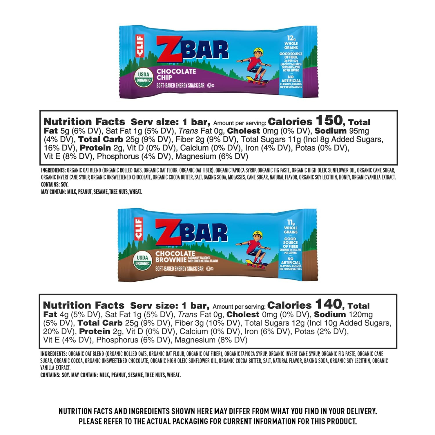 Zbar – Chocolate Chip and Chocolate Brownie – Variety Pack – Soft Baked Whole Gr