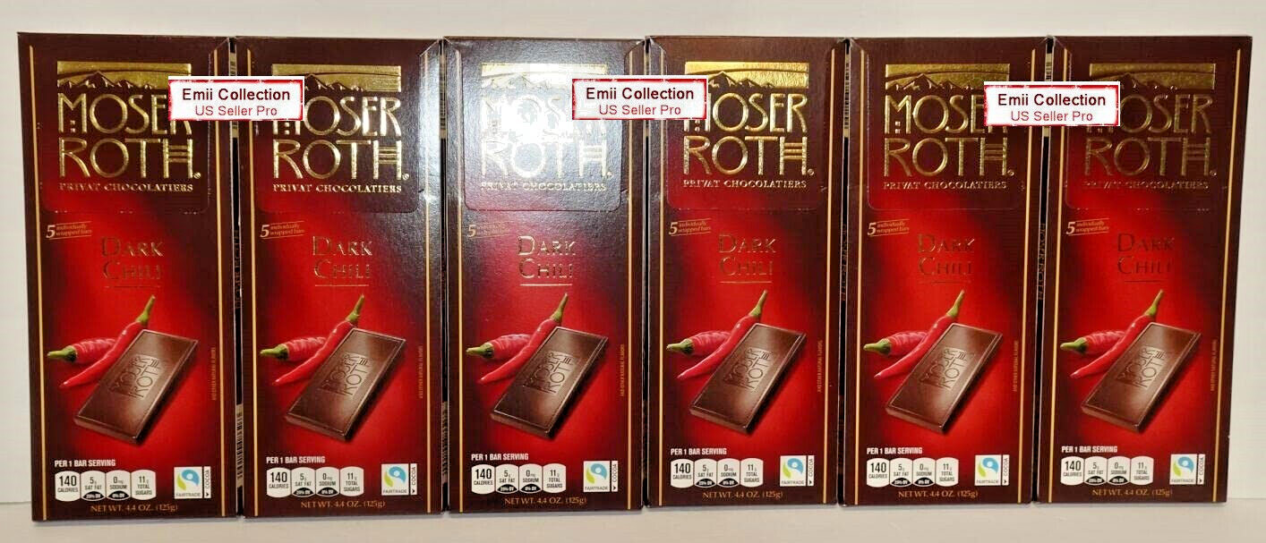 Moser Roth Privat German Chocolate Dark Chili 4.4oz 125g (6 Bars)