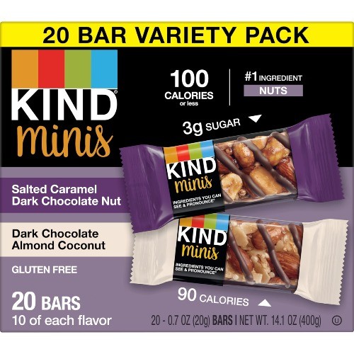 KIND Minis Salted Caramel Dark Choc + Dark Choc Almond Coconut 20ct