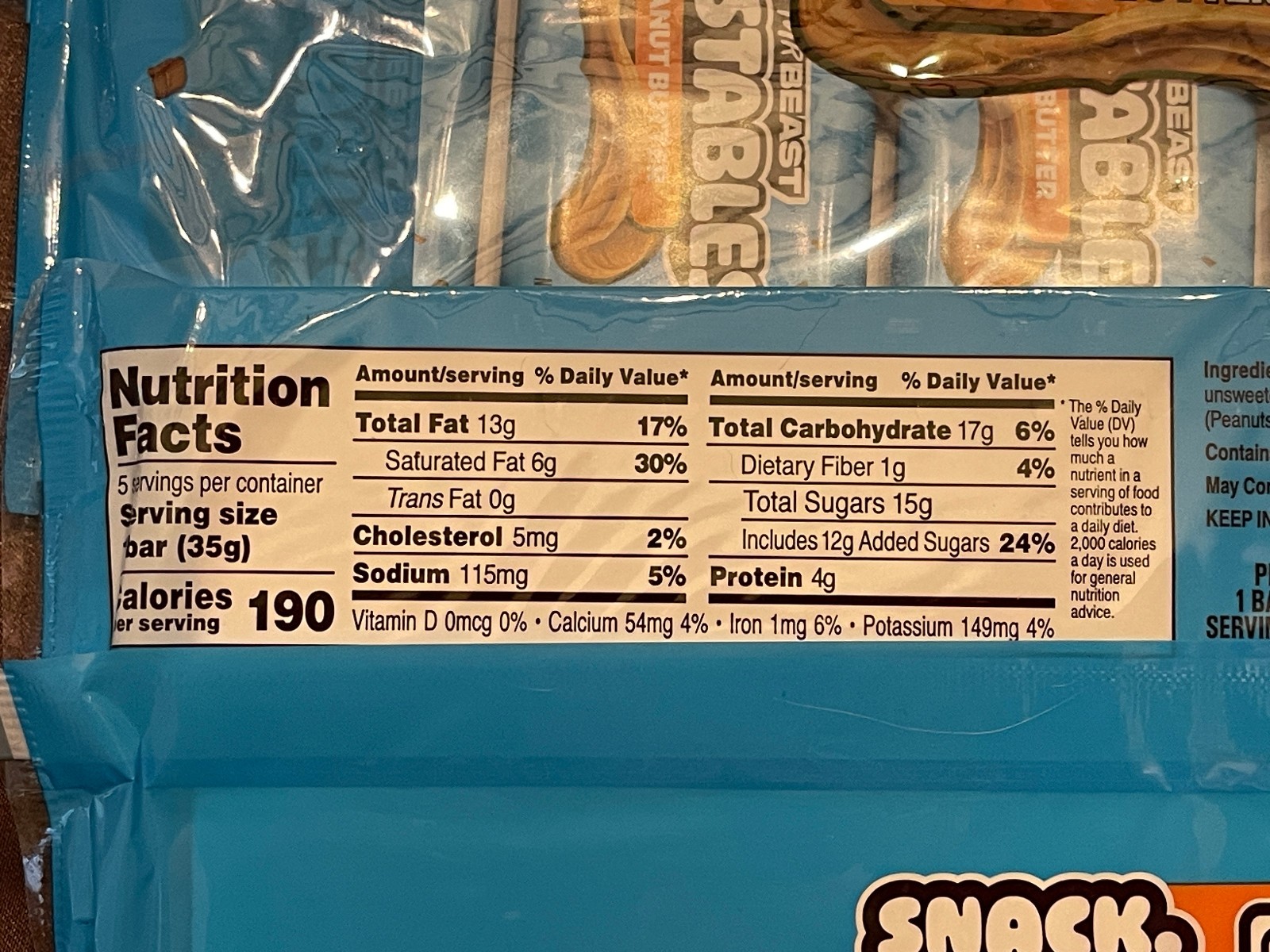 Mr Beast Feastables PEANUT BUTTER 1.24 oz Candy Bars 3 Pack (15 count)