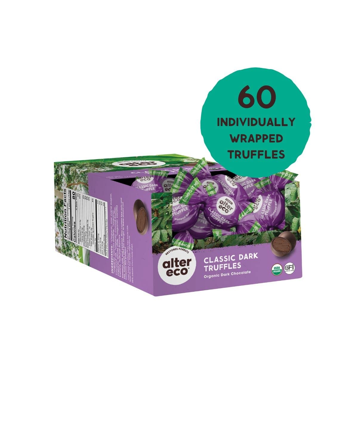(Pack of 60) Alter Eco Organic Chocolate Truffle Black Cocoa Boxed Choco 0.42 Oz