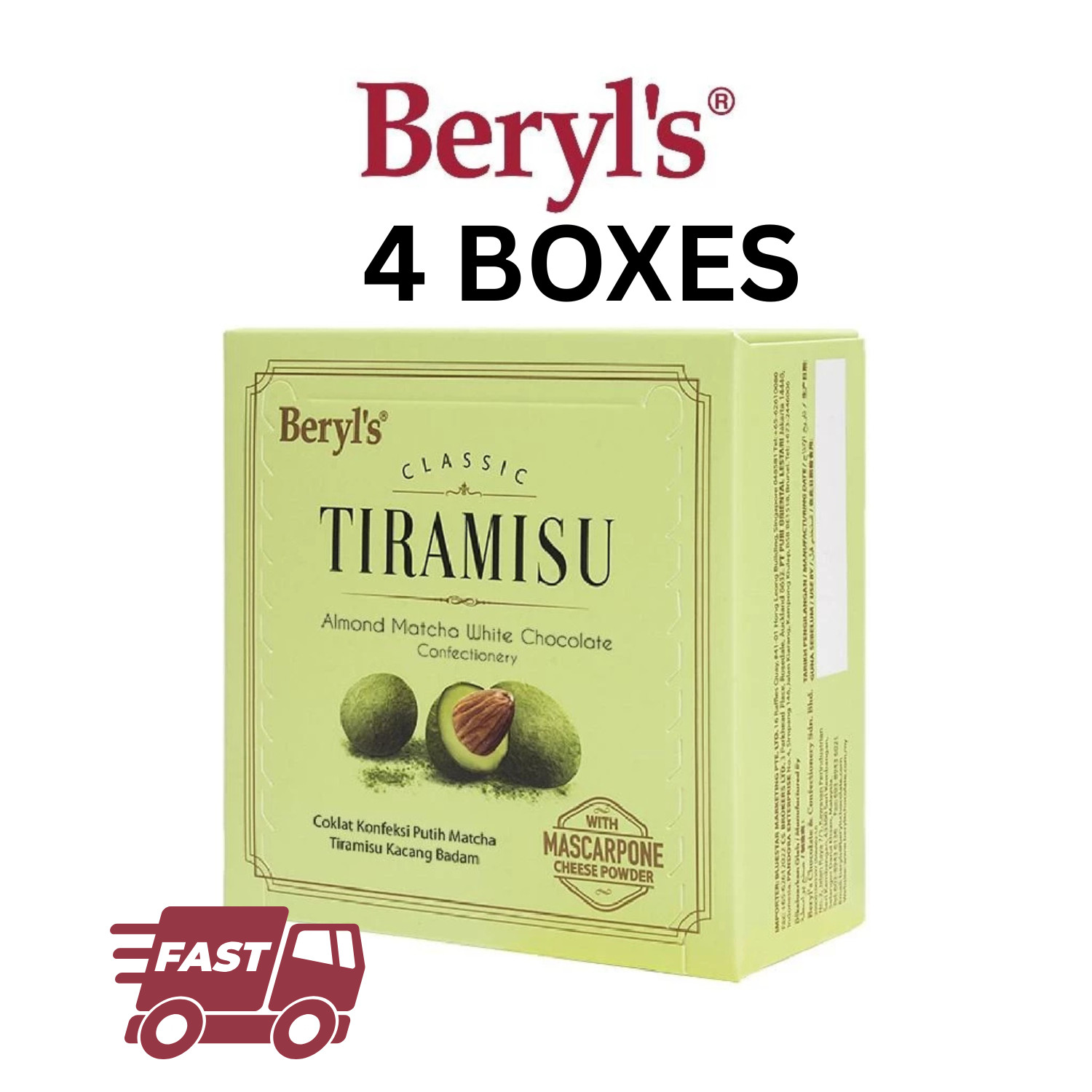 Beryl’s Classic Matcha Almond White Chocolate Tiramisu 50g x4 | DHL Express Ship
