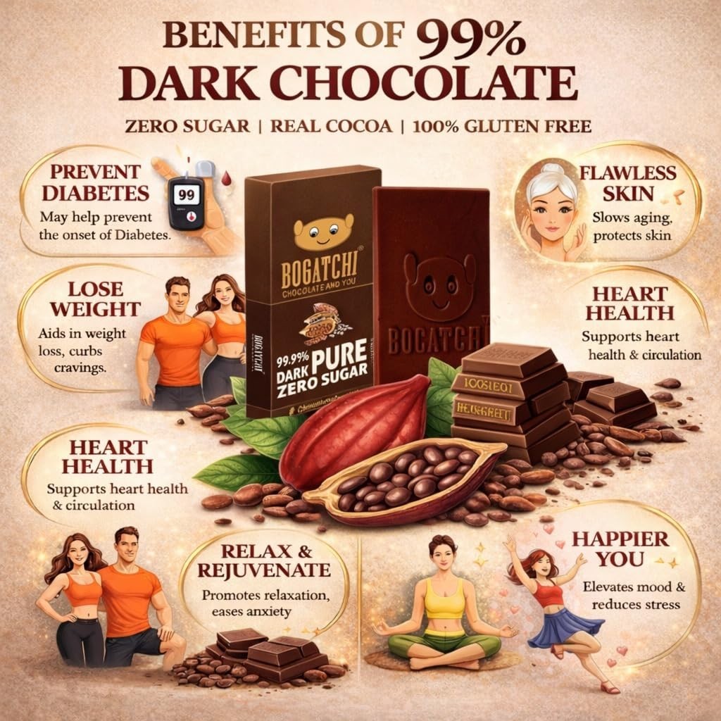 BOGATCHI 99% Dark Chocolate Bar 60g – Zero Sugar & Unsweetened Pure Cocoa
