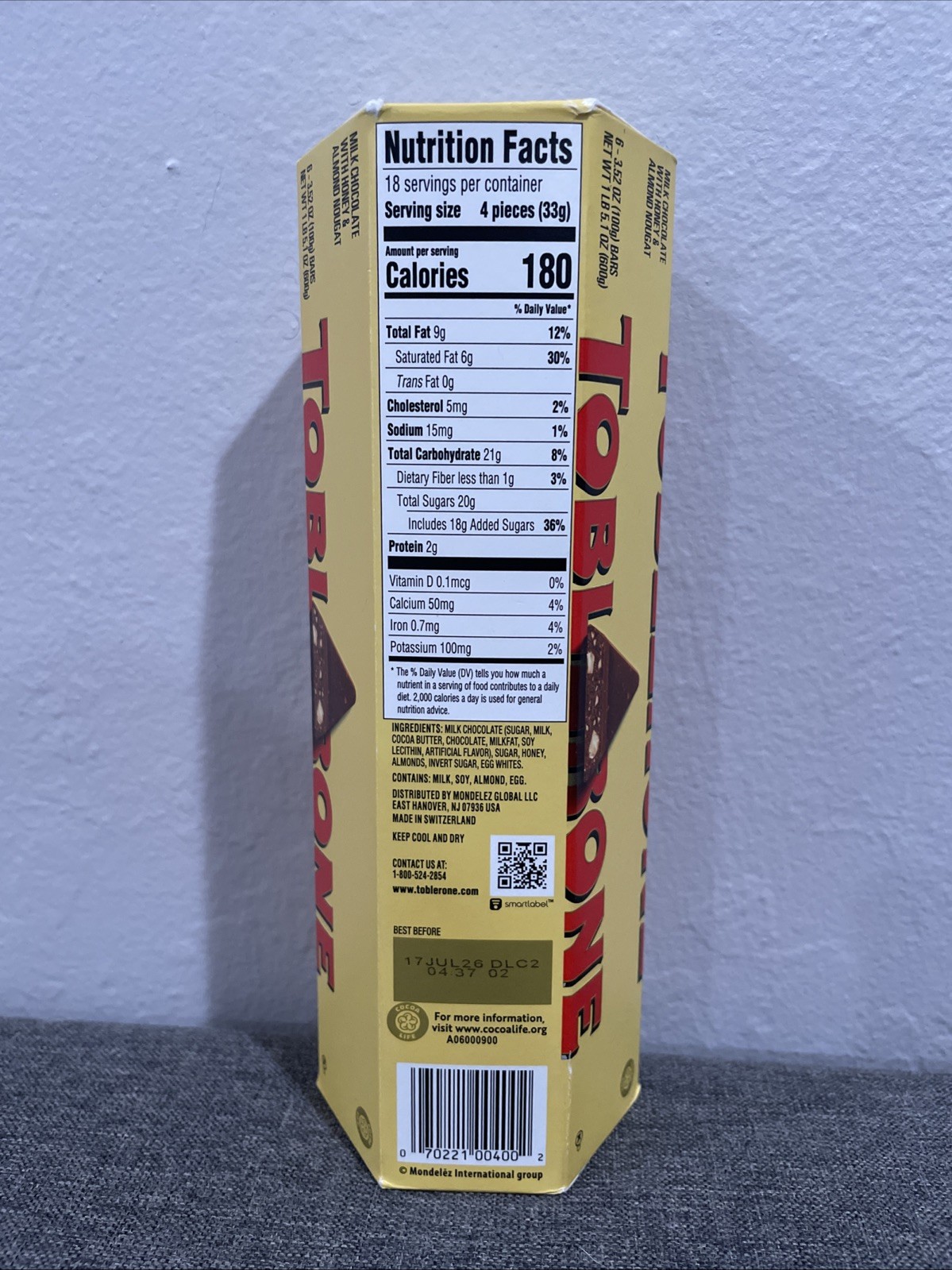 NEW TOBLERONE Swiss Milk Chocolate Bar, 6 count x 3.52 oz, 1 lb 5 oz