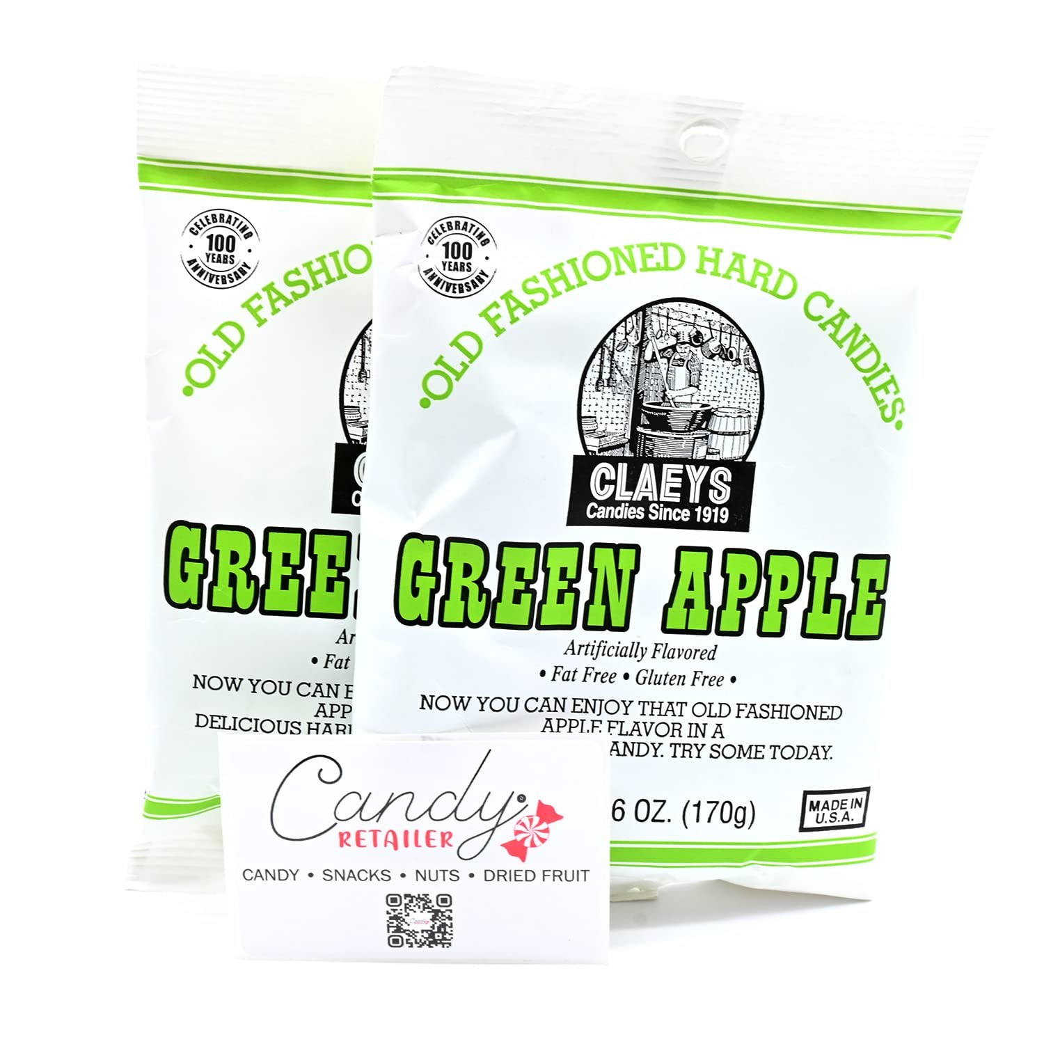 Claey’s Old Fashioned Hard Candies 6oz Bag (Green Apple, Pack of 2)