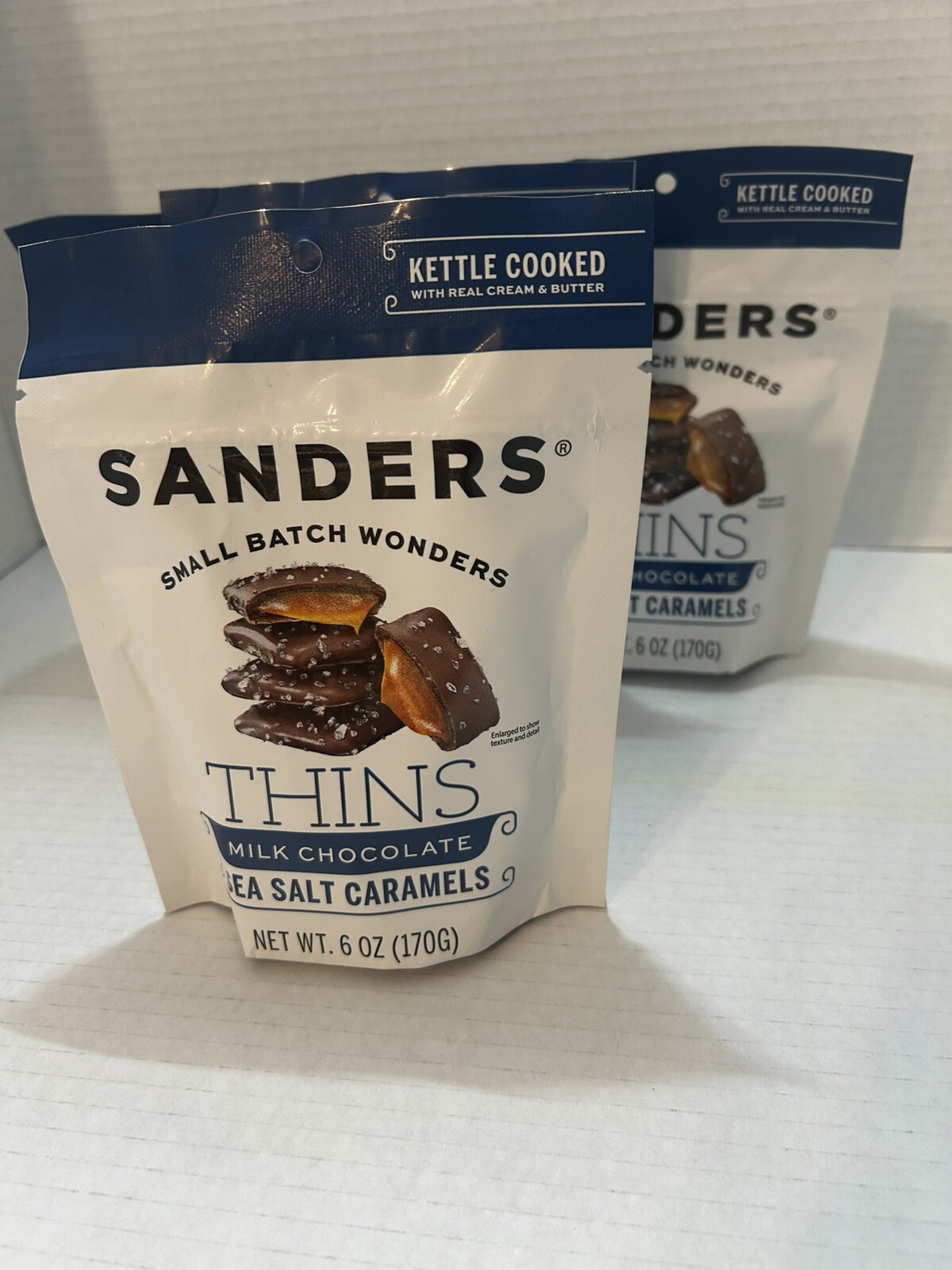 New Sanders Milk Chocolate Sea Salt Caramel THINS – 6 ounce bag Of Yummy Candy