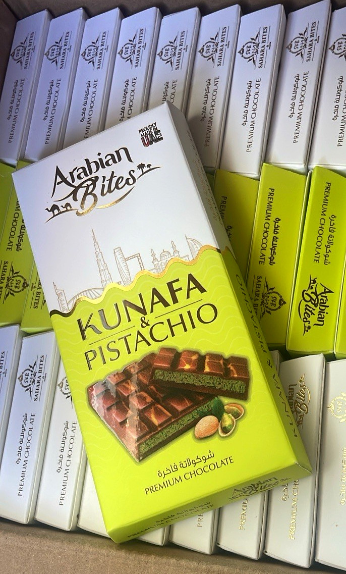 Dubai Chocolate, Kunafa Chocolate Bar with Pistachio Cream 2 Bars (185 G Each)