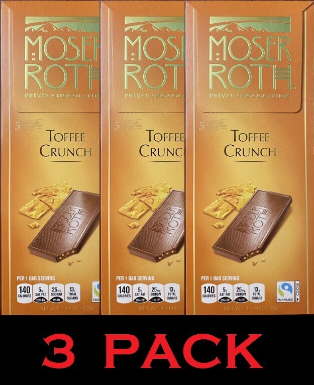 **NEW** MOSER ROTH TOFFEE CRUNCH CHOCOLATE CANDY 4.4 oz – 3 PACK