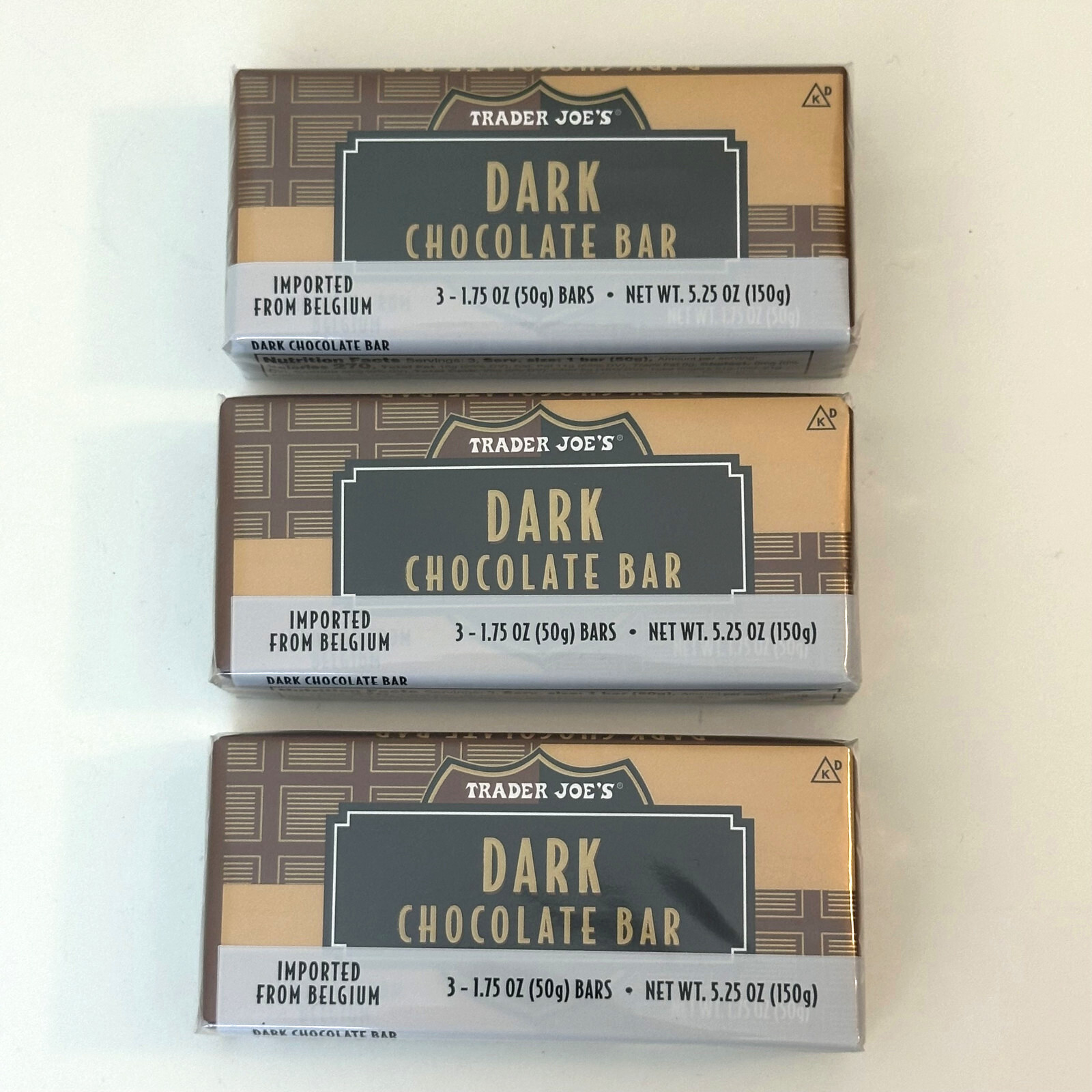 9 Trader Joe’s Belgian Dark Chocolate Bars Each 1.65 oz