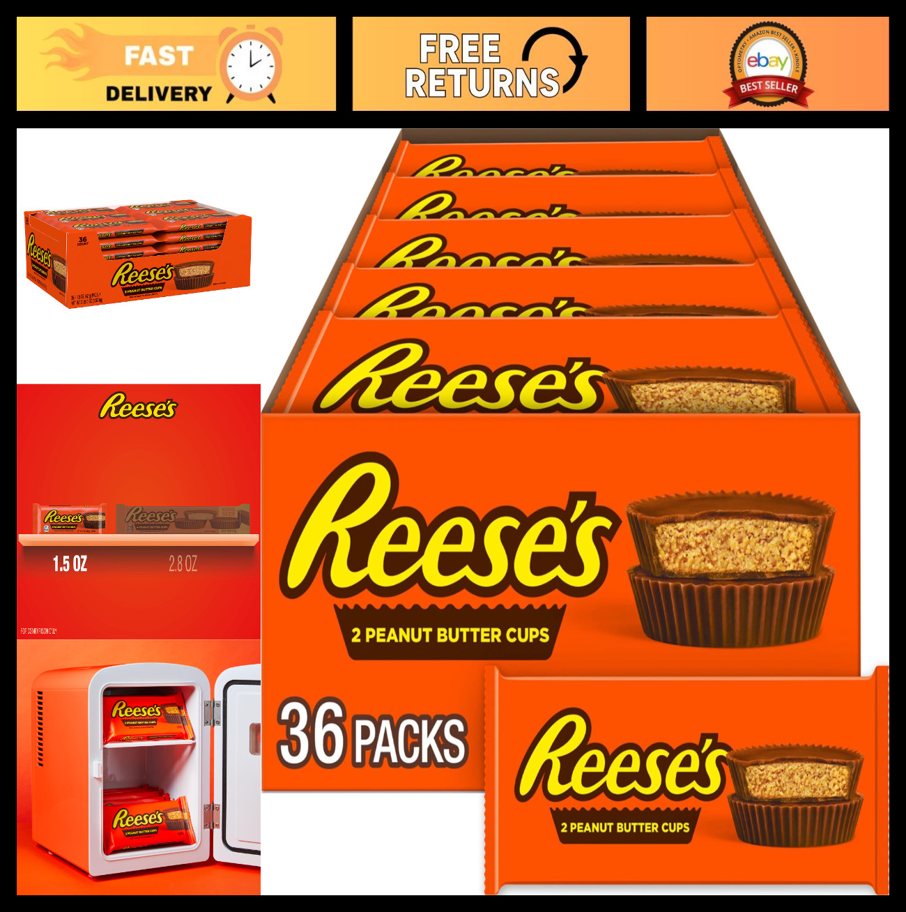 Milk Chocolate Peanut Butter Cups – 1.5 oz Candy Packs, 36 Count, Sweet Treats