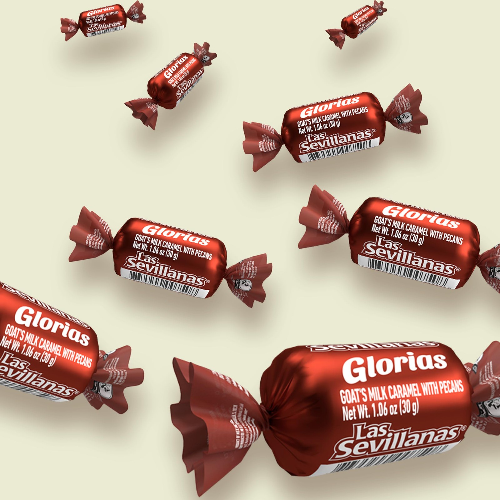 Las Sevillanas Glorias Dulce de Leche Cajeta Candy with Pecans, 30 Pcs Bag