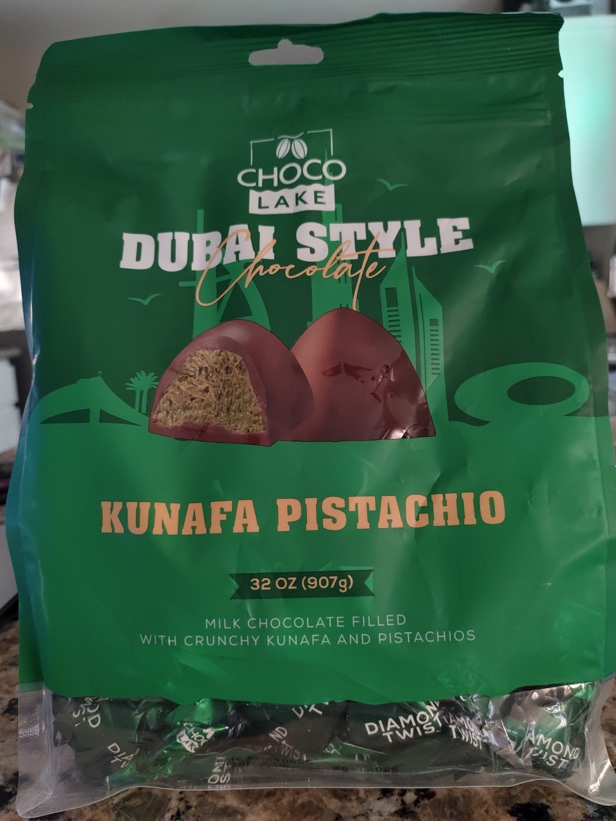 CHOCO LAKE DUBAI STYLE KUNAFA PISTACHIO CHOCOLATE 32oz/907g/ea NEW & SEALED
