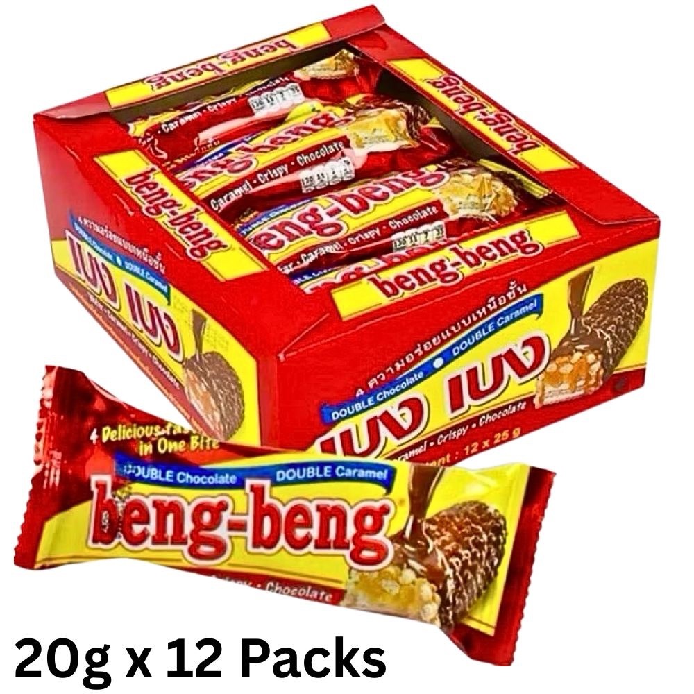 20g x 12 Packs BENG BENG Wafers Coated with Caramel, Crispy Rice, and Chocolate