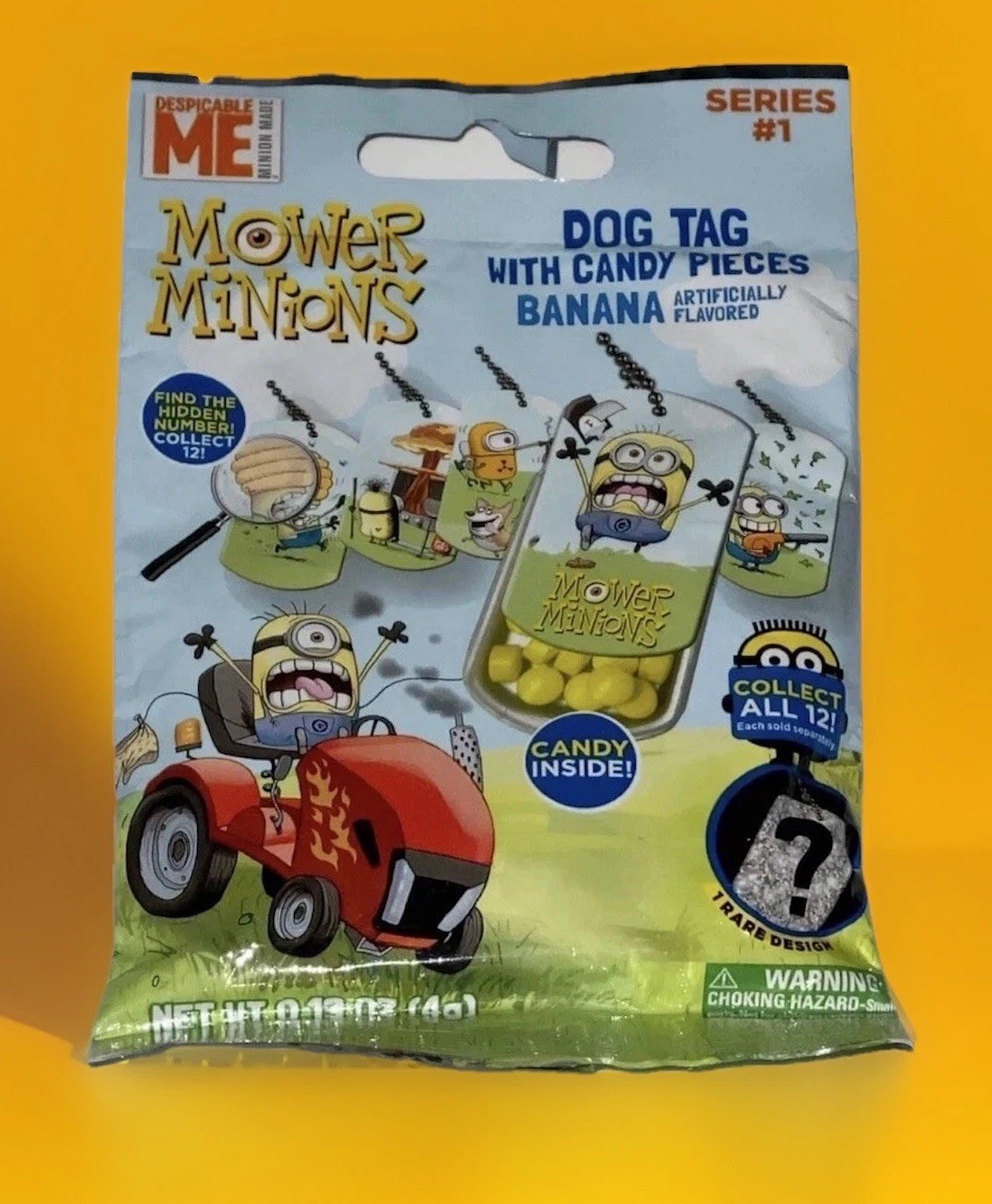 1x Mower Minions Dog Tag Blind Bag w/ Candy Series 1 Despicable Me Sealed – NEW