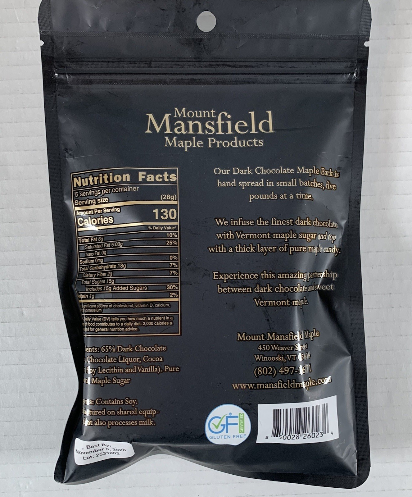 VERMONT Maple Bark Dark Chocolate with Maple Candy – 5 Oz (140g) BB 11/2026