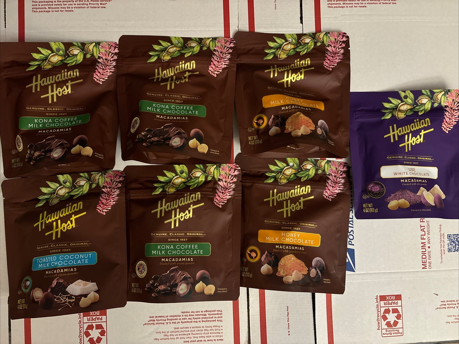 Hawaiian Host Ube Honey Kona Coconut Chocolate Macadamias 4oz 113g (7) Bags C50