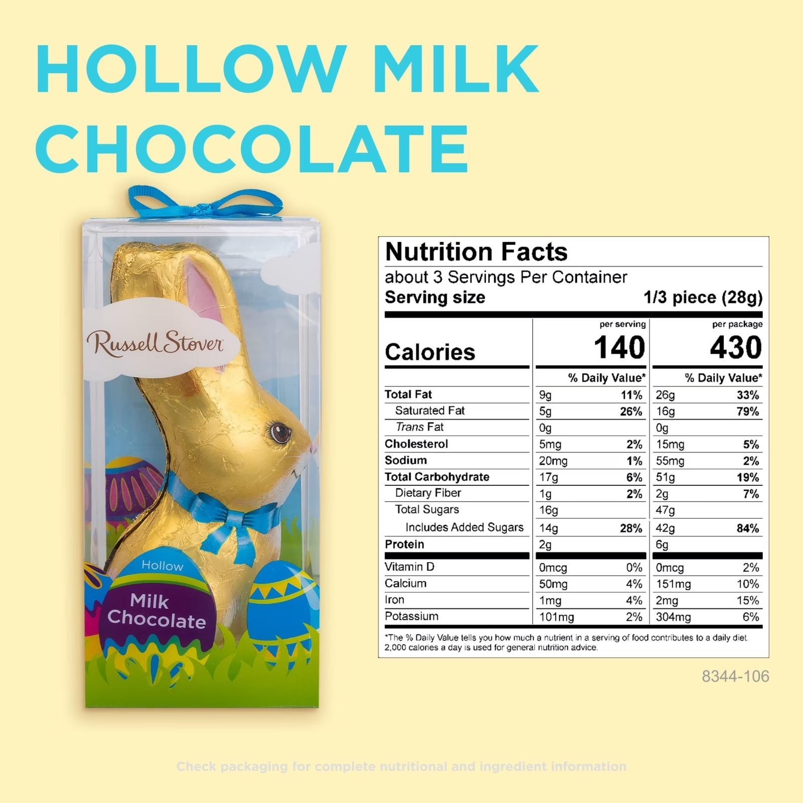 Russell Stover Hollow Milk Chocolate Easter Bunny Candy Rabbit 3 Oz Boxed