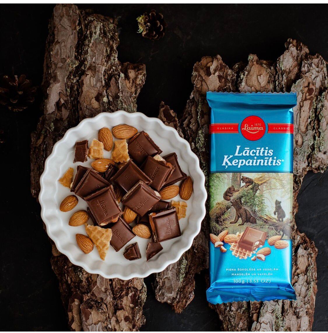 FREE Ship + 3 Laima TEDDYBEAR Milk Chocolate Whole Almonds Waffles 3x100g Latvia