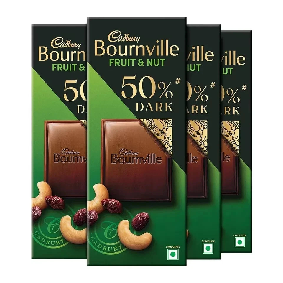 Cadbury Bournville Fruit and Nut Dark Chocolate Bar, 80 g (Pack of 4)