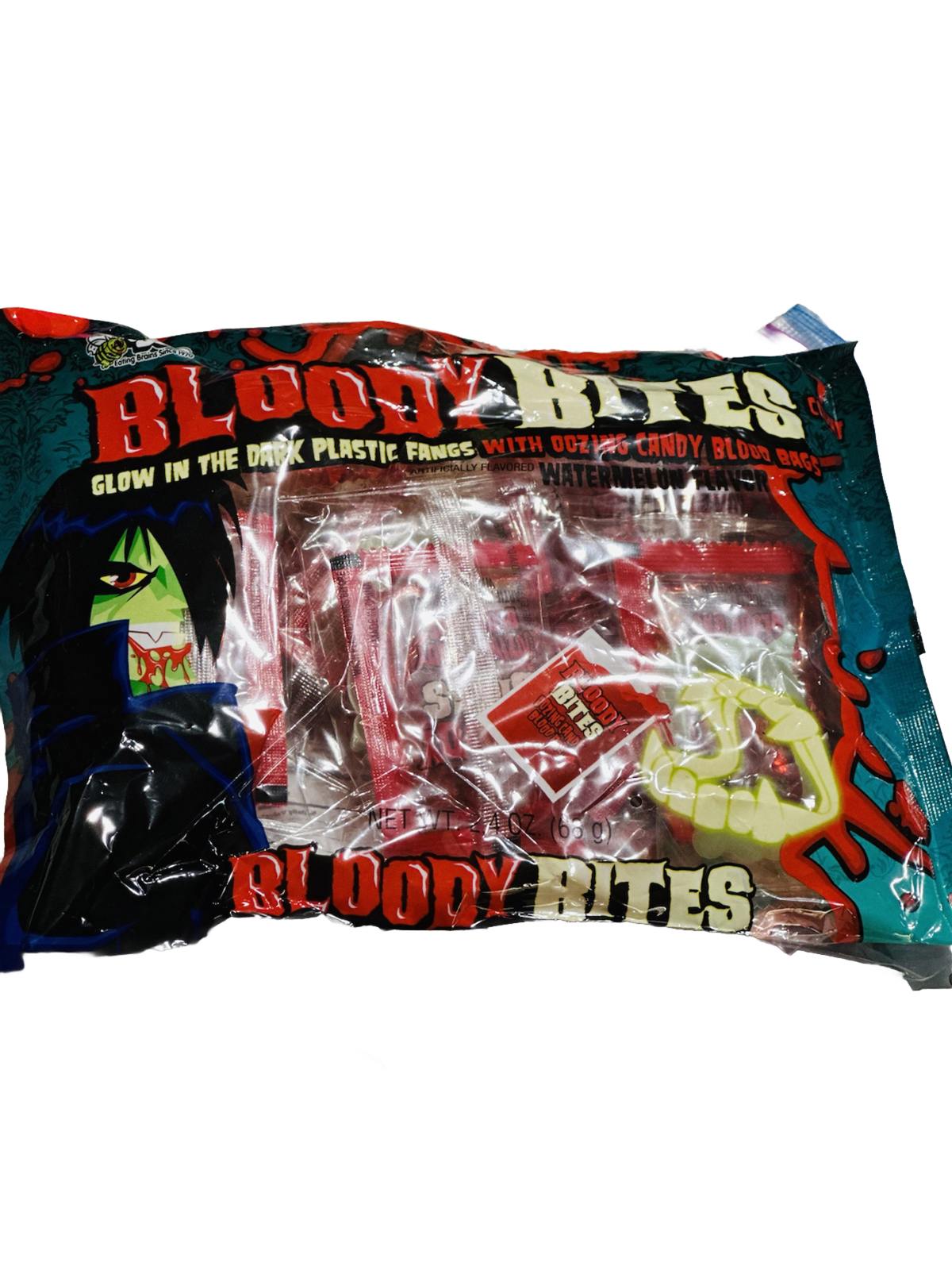 Bloody Bites Halloween Watermelon Candy Glow-In-The-Dark Fangs 2.4oz