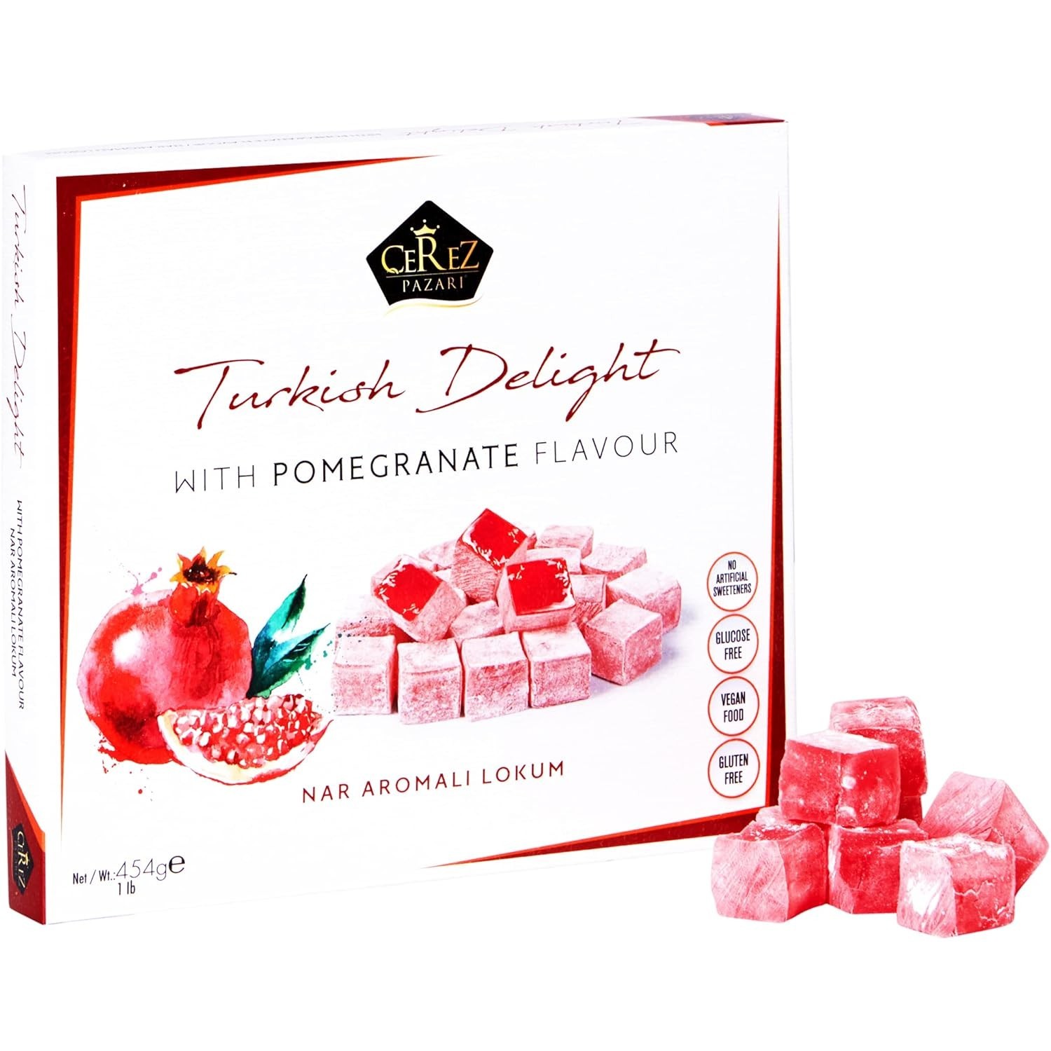 Turkish Delight Pomegranate Flavor Gourmet Snack Box 42 Pcs 16 oz Vegan