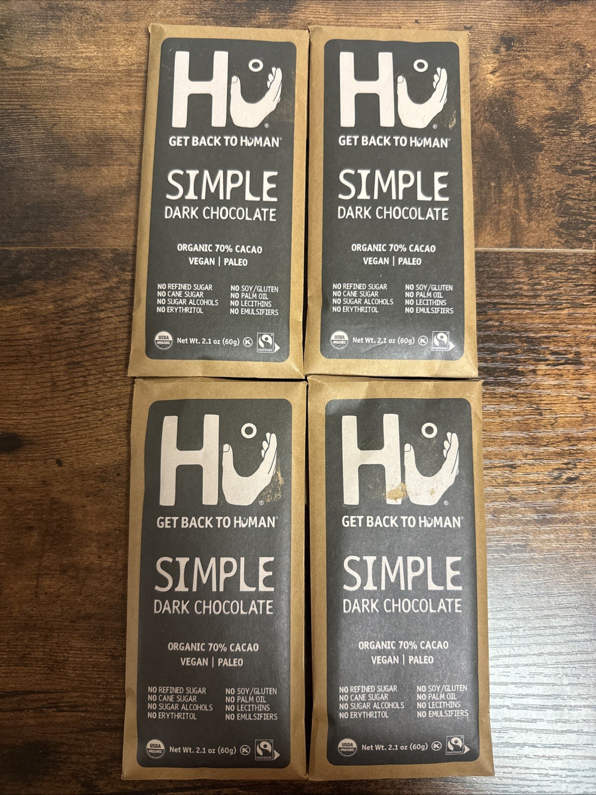 Hu Kitchen Organic Dark Chocolate Simple Bar 2.1 Oz Pack Of 4 3/2027