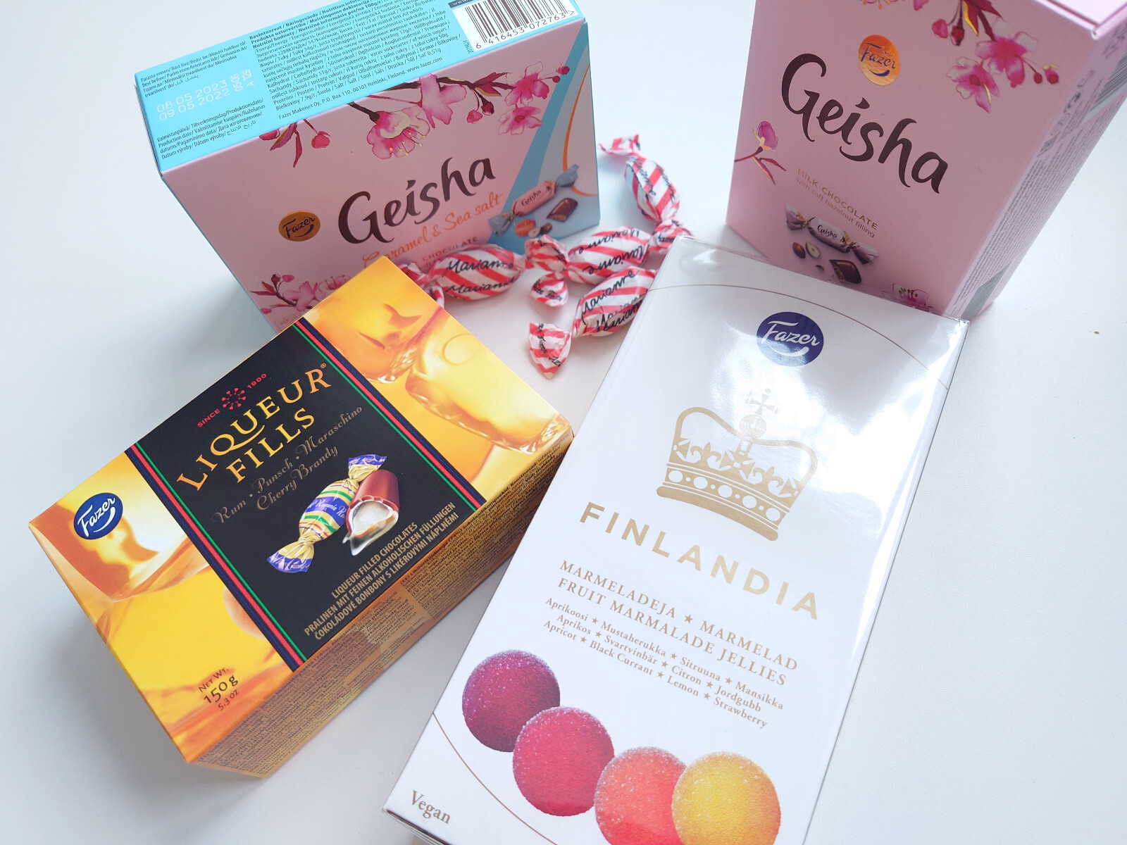 FAZER Chocolate Sweets Bundle Liqueur Fills Finlandia Geisha Gift Boxes (4 pack)
