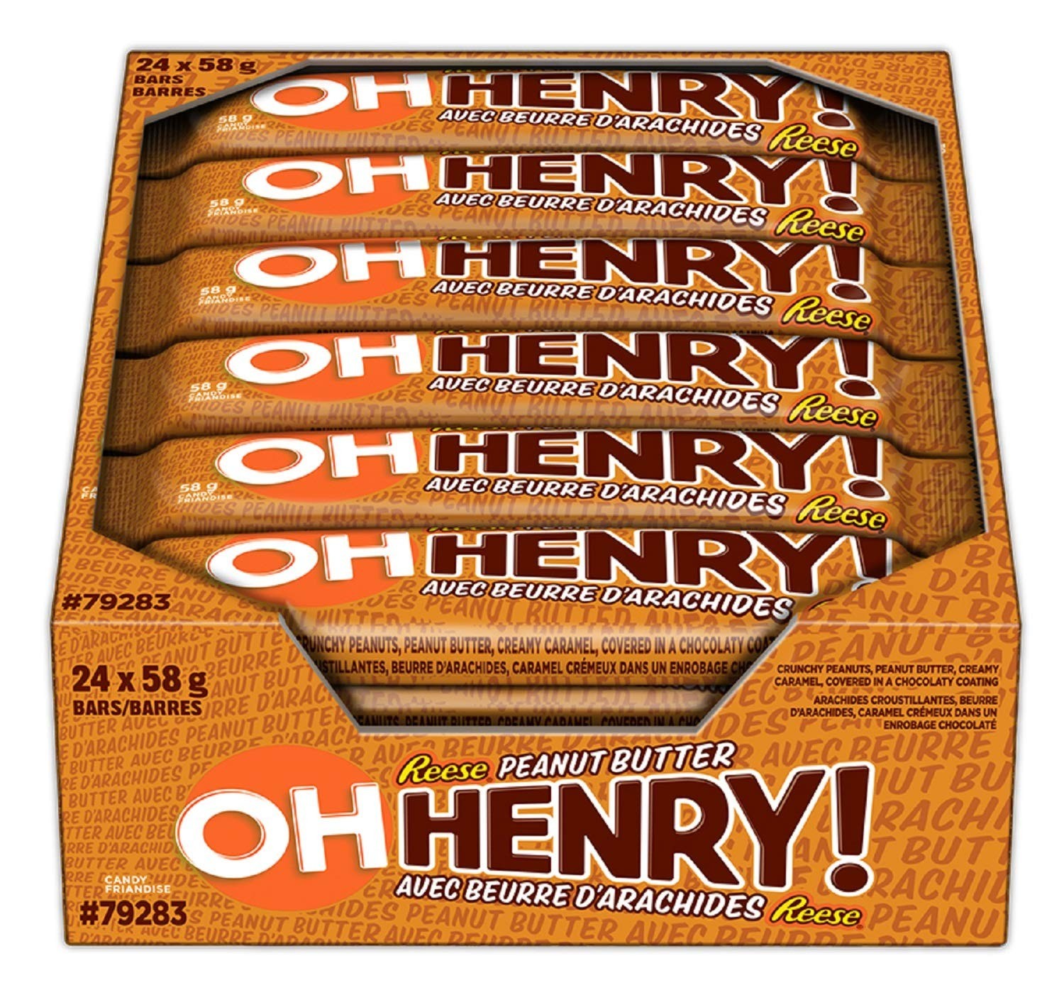 OH HENRY Chocolatey Bars with Peanut Butter, Full size 58g x 24ct