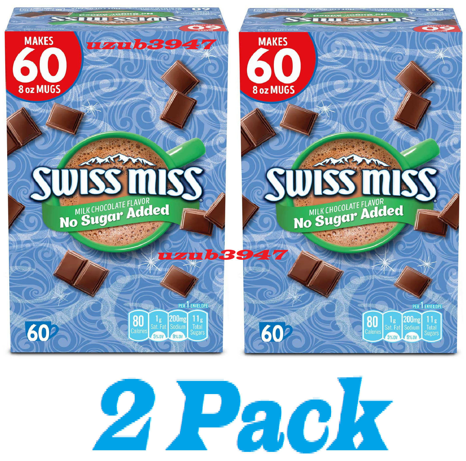 2 Pack – Swiss Miss Cocoa Milk Chocolate, No Sugar Added Envelopes, 60 ct.