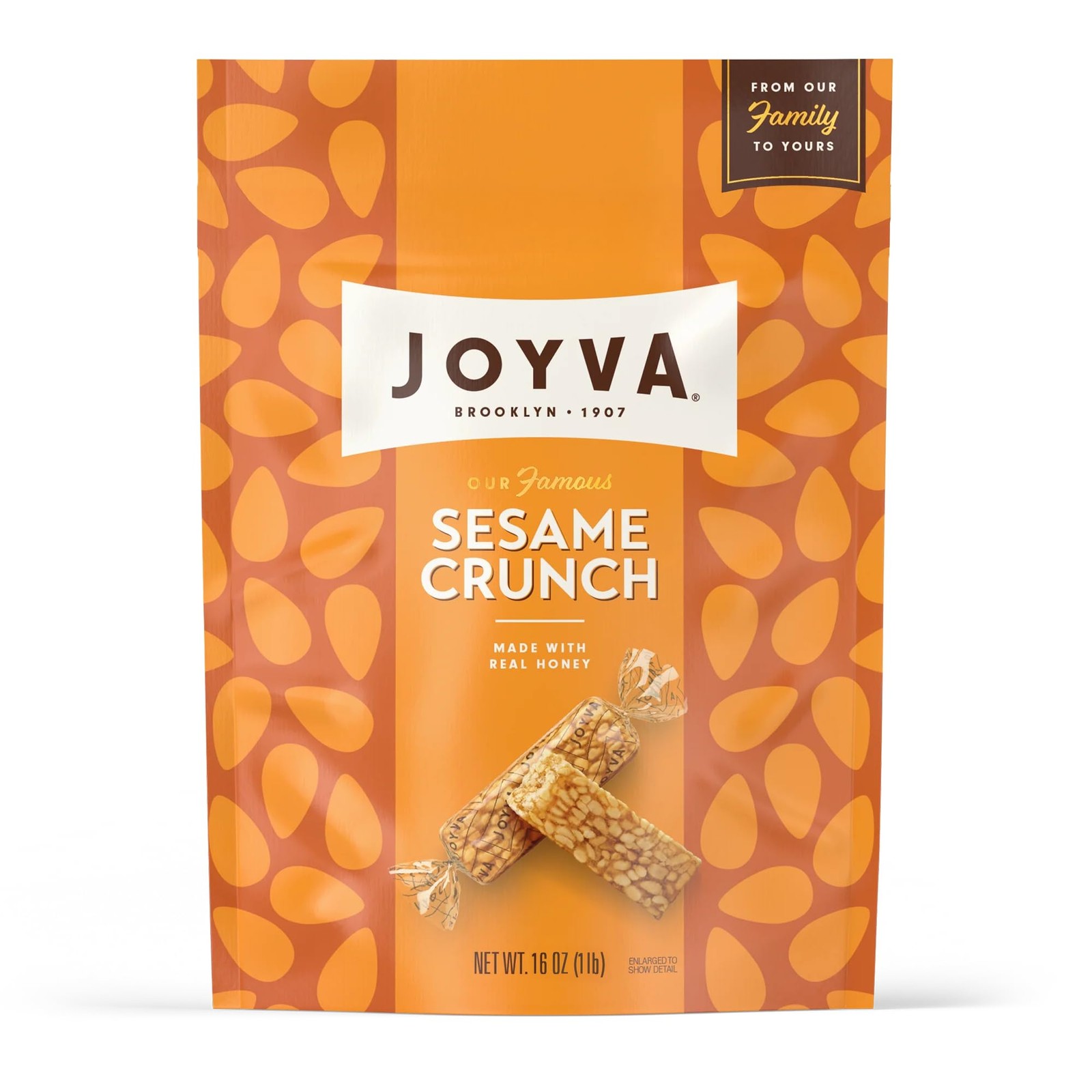 Joyva Sesame Crunch, 16 oz (454g) Pouch | Individually Wrapped Honey Sesame Cand