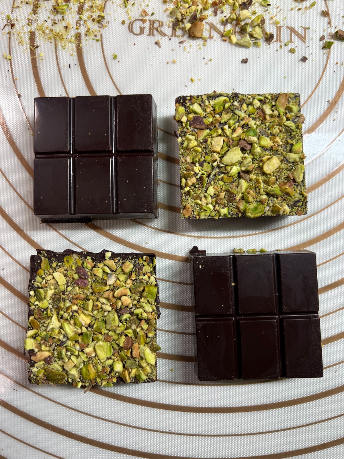4Dark Chocolate square Dubai filling Artisanal Pistachios on top handmade 260g.