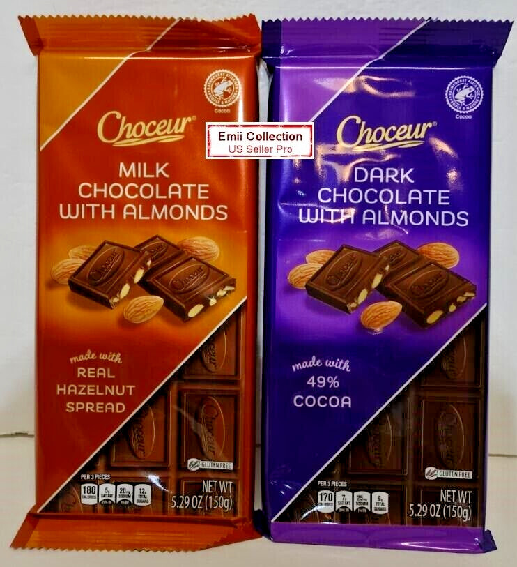 Choceur Austria Dark & Milk Chocolate with Almonds Bars Bundle 5.29oz 150g
