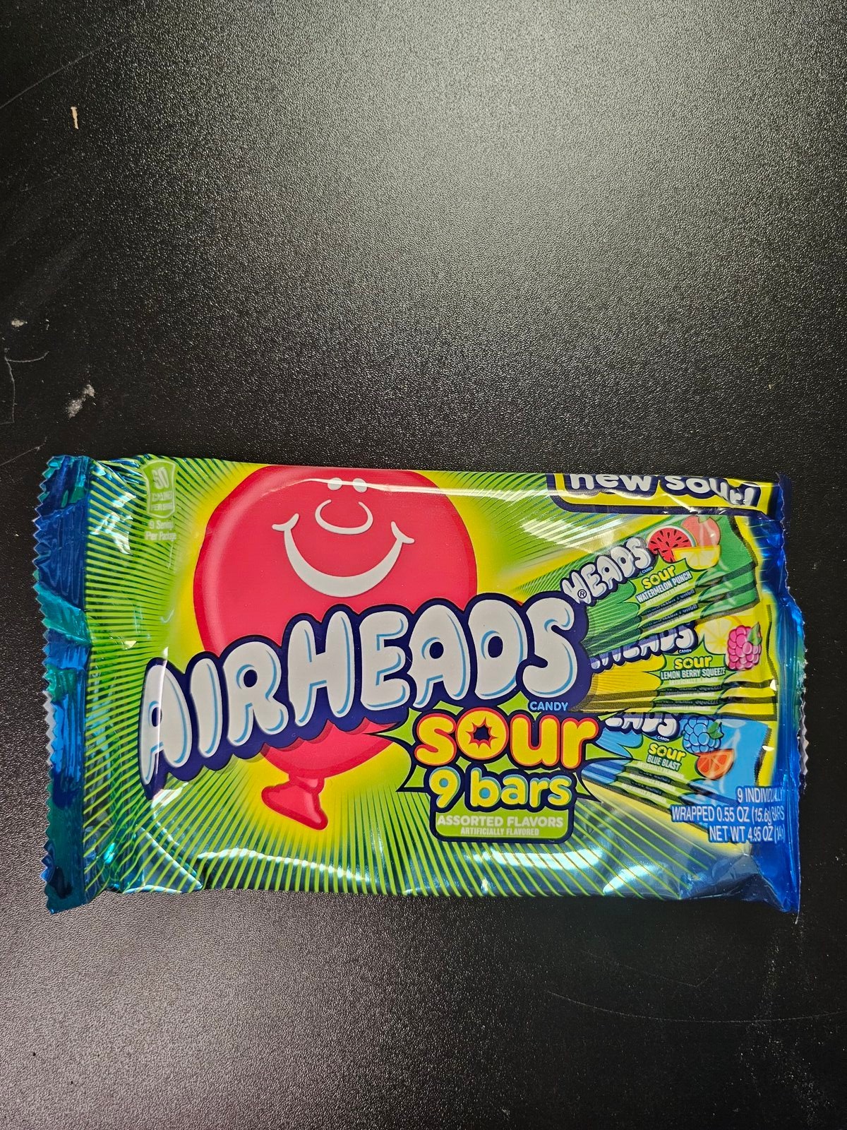 Airheads Sour Candy 9 Bars Assorted Flavors 4.95 oz Multi-Pack