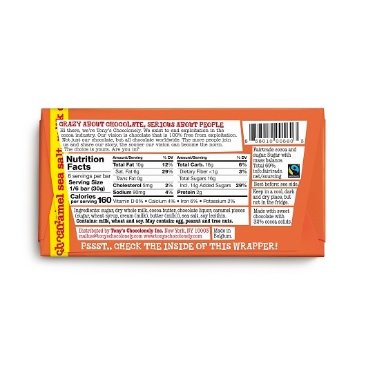 Tony s Chocolonely Milk Caramel Sea Salt, 6.35 Ounce, Pack of 15