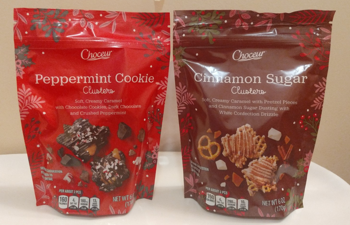 2(Two) Packs Choceur Peppermint Cookie & Cinnamon Sugar Clusters 6 oz./170g ea.