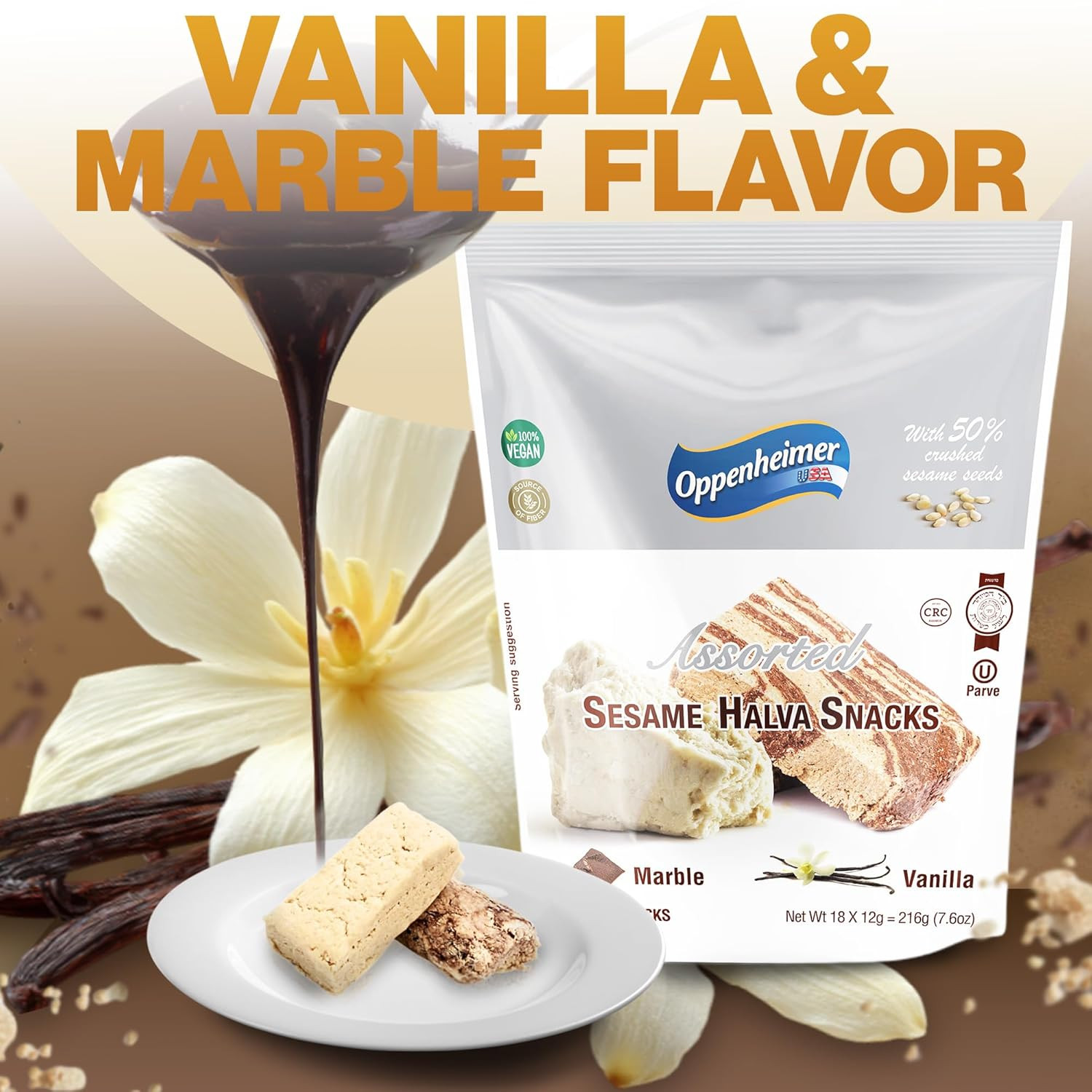 Sesame Halva Bar Mini Snacks – 18 Mini Bars, Assorted Vanilla & Marble Flavors –