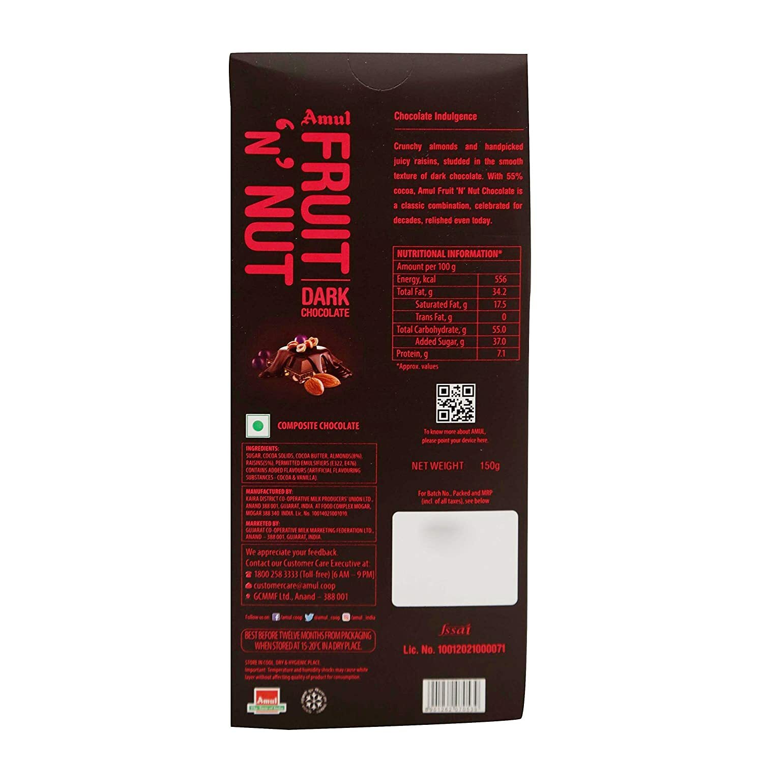 Amul Fruit N Nut Chocolate, 150 g( pack of 3)