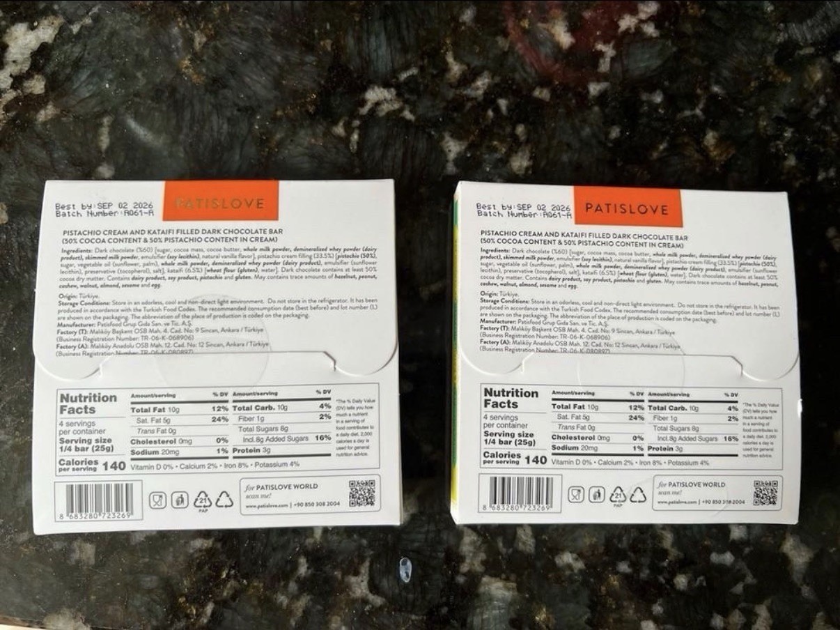 Trader Joe’s Pistachio Dark Chocolate Dubai Style PATISLOVE 3.52oz 100g (2 Pk)