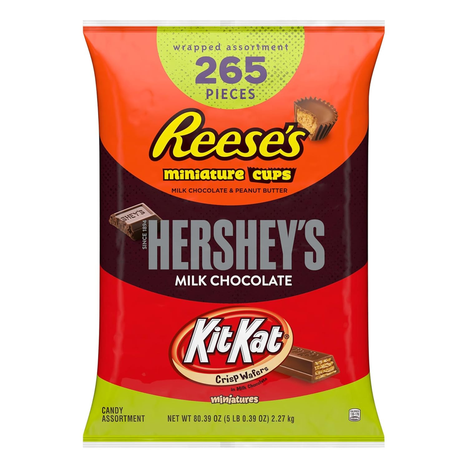 KIT KAT and REESE’S Assorted Milk Chocolate Candy Variety Bag, 80.39 Oz (265 Pie