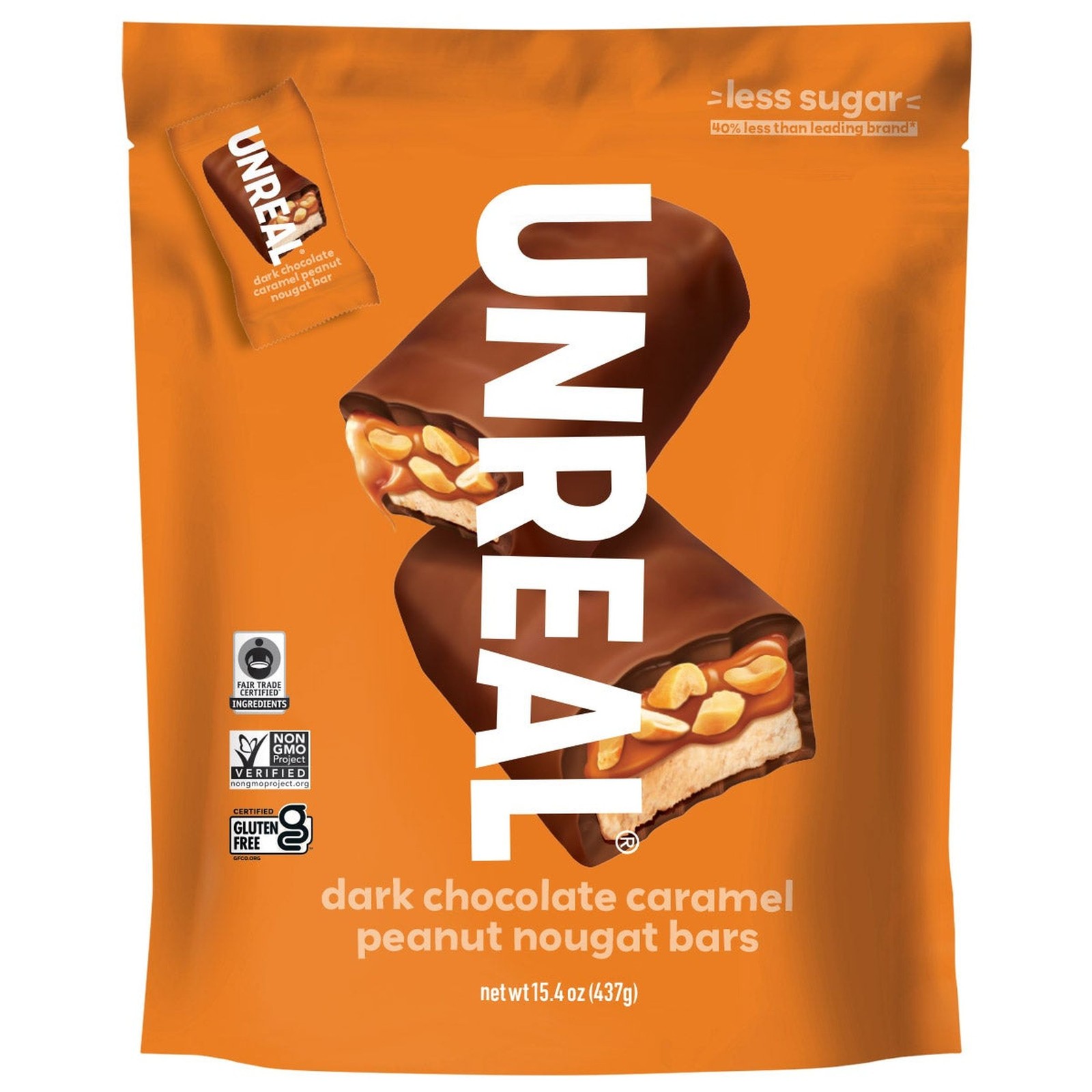 UNREAL Dark Chocolate Caramel Peanut Nougat Bars, 0.7 oz Bars, 15.4 oz