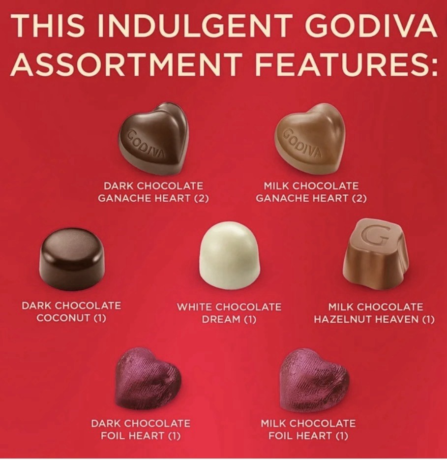 Godiva Valentine’s Goldmark Chocolate Candy Assortment Heart Gift Box, 2.9oz